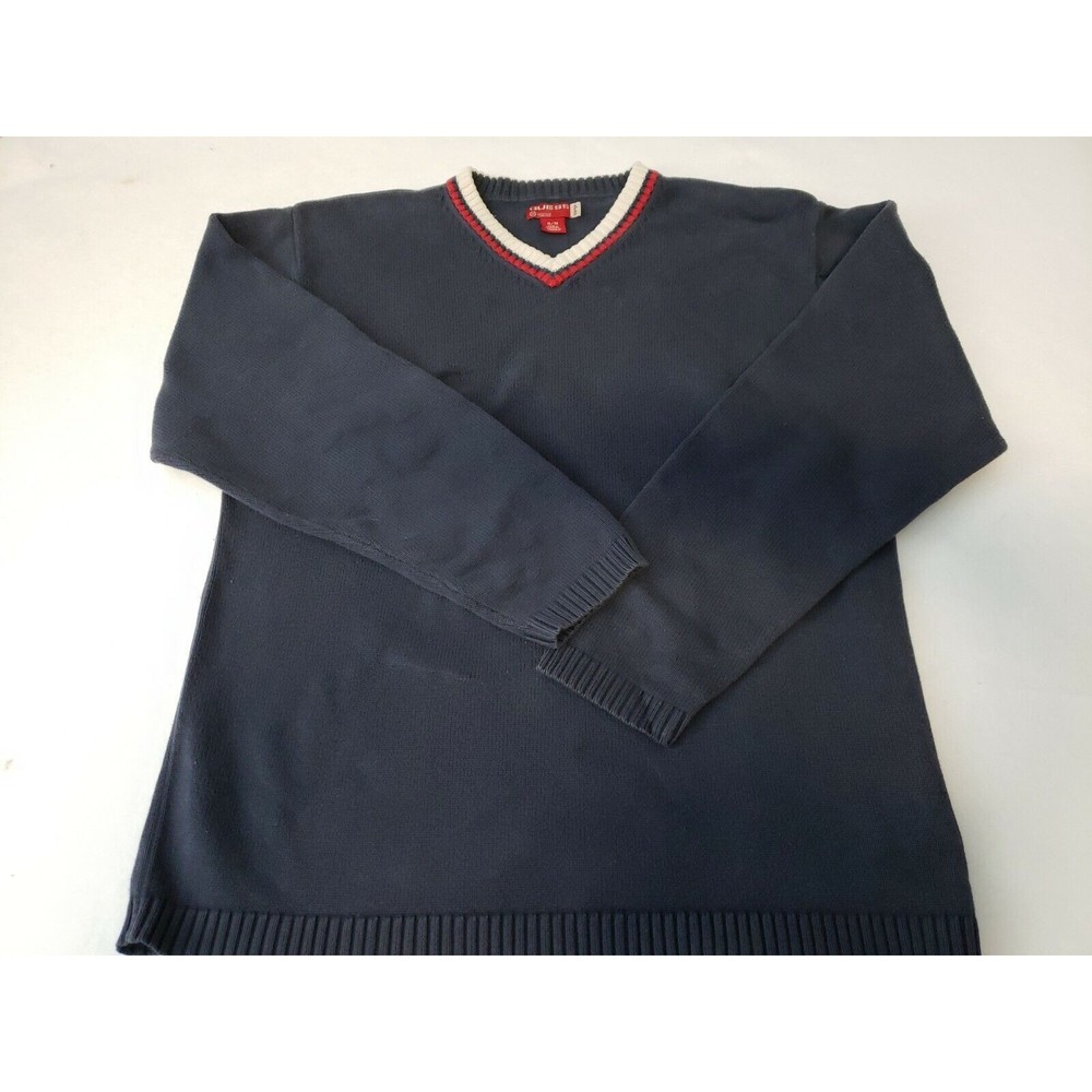 Guess Wine navyV-neck Knit Cotton Long Sleeve Lightweight Sweater Size XL